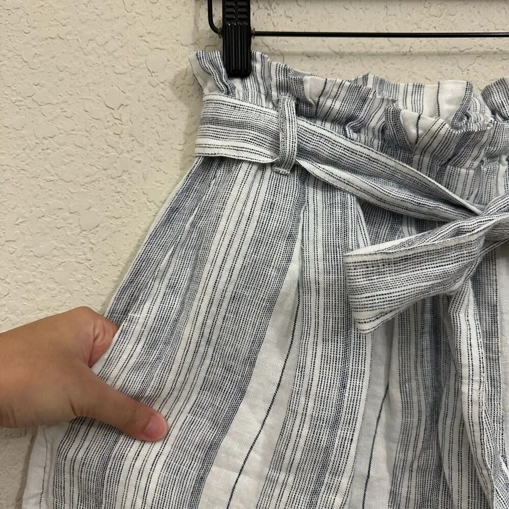 VOYAGEUR By MERSEA Como Shorts Multi Striped Linen Belted Paperbag NWT